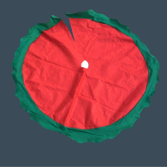 ROUND RED/GREEN CHRISTMAS TREE SKIRT DECORATION - Picture 1 of 4